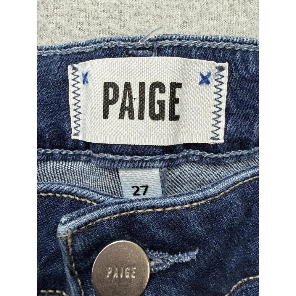 Paige Brigitte Straight Jeans Womens 27 Blue Dark Wash‎ Mid Rise Distressed